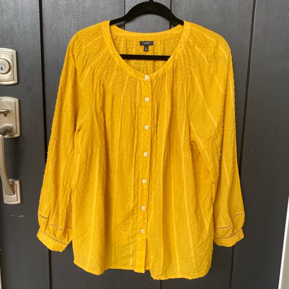 Long Sleeve Button Front Yellow Blouse—Size 1XP